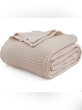 New In Box Bedsure 100% cotton Fine Waffle Weave Beige Queen Size Blanket